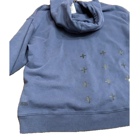 Ksubi Blue Pullover Hoodie Cross Print Streetwear Sweatshirt L NWT Flawed - Picture 4 of 10